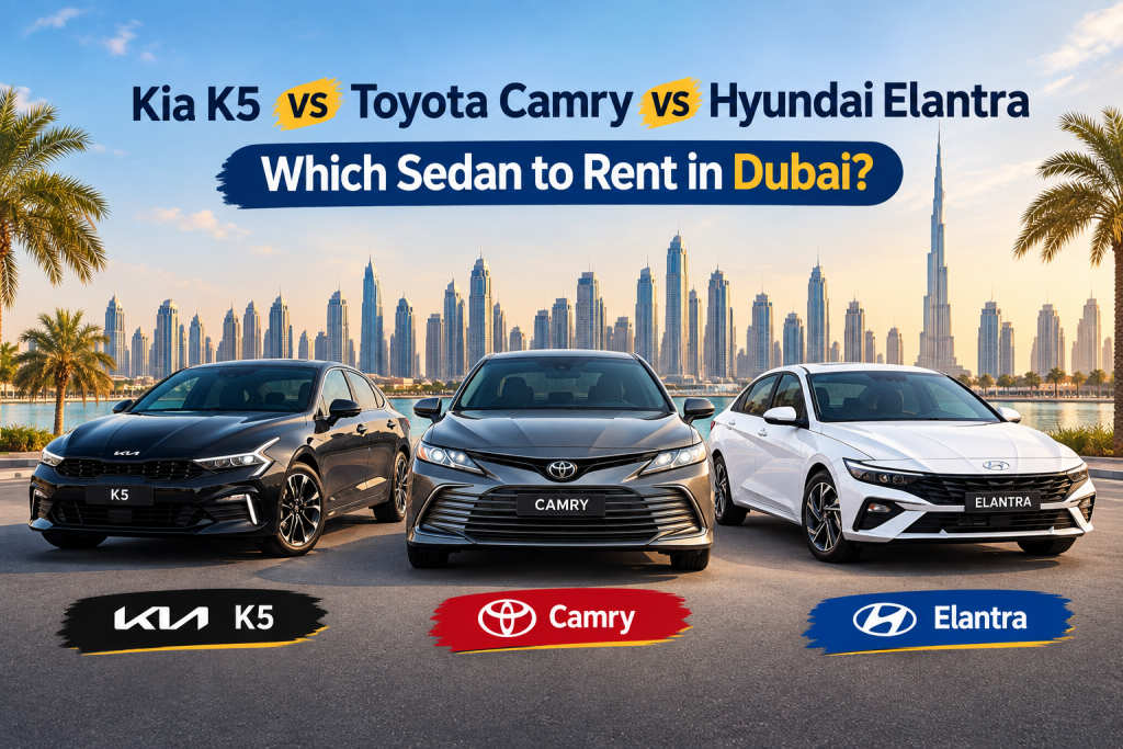 Kia K5 vs Toyota Camry vs Hyundai Elantra: Which Sedan to Rent in Dubai?